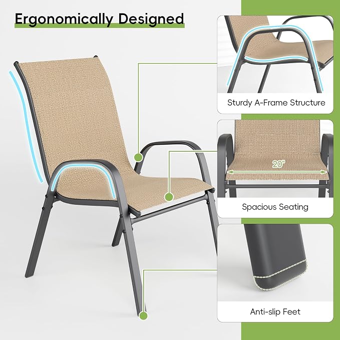 Patio Chairs Set of 6, Outdoor Dining Chairs Stackable - Image 6