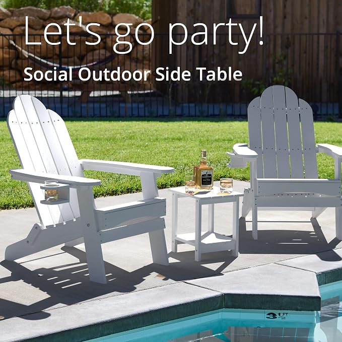 LUE BONA Adirondack Outdoor Side Table, 2-Tier White HDPS Patio End Table - Image 5