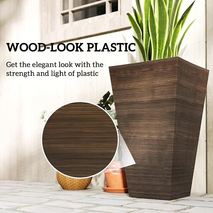 Outsunny Tall Planter for Outdoor Plants Set of 3, 28 Inch Taper Planter - Image 6