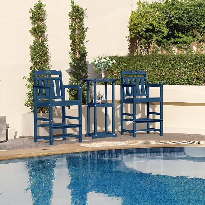 HDPE Outdoor Patio Tall Bar Chair, All-Weather Bar Height Balcony Adirondack - Image 6