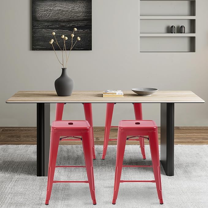 FDW Metal Bar Stools Set of 4 Counter Height Bar Stools 24 Inches Industrial - Image 2