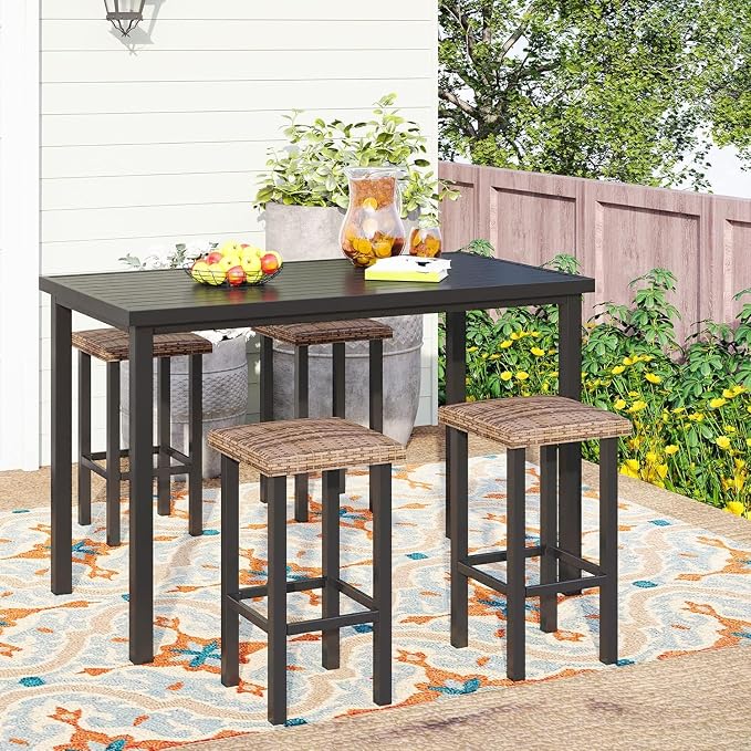PHI VILLA Outdoor Bar Stools Set of 4, 26” Wicker Seat Counter Height Backless - Image 7