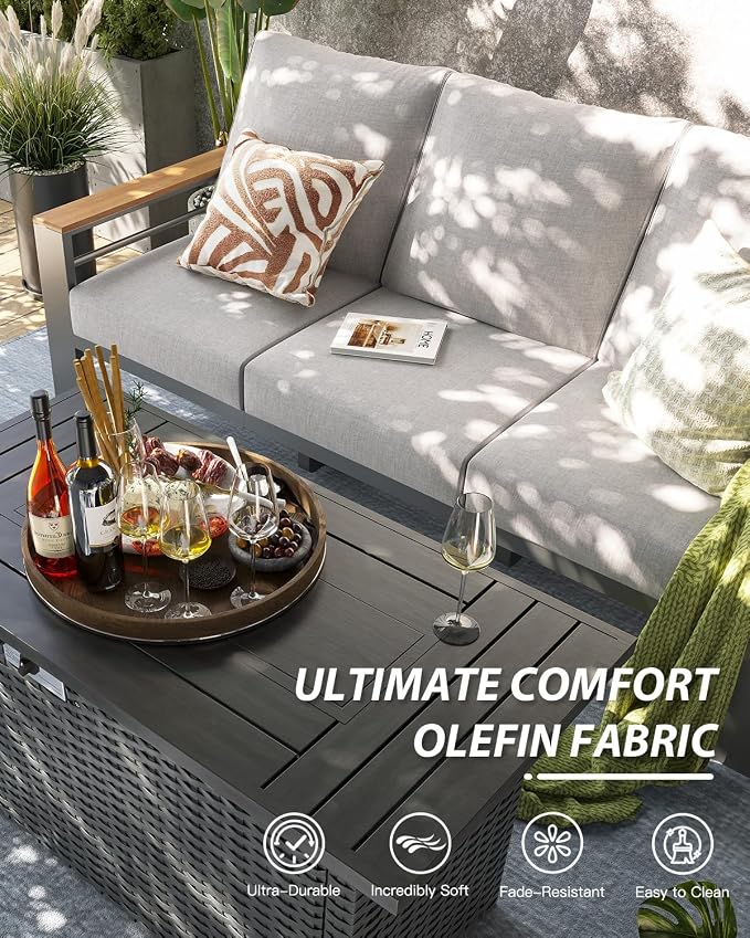 Aoxun Aluminum Outdoor Patio Furniture Set, 5-Piece Outdoor Sectional - Image 4