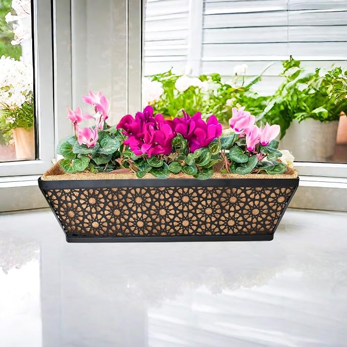 2 Pack 24" Railing Planter Window Box Deck Balcony Rail Planter Black Metal - Image 3