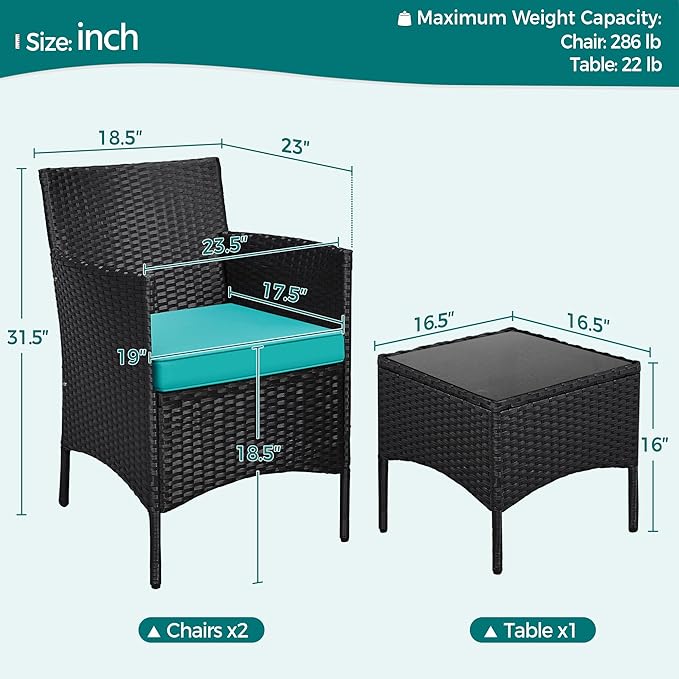 Yaheetech 3 Pieces Patio Porch Furniture Set, Outdoor PE Rattan Wicker - Image 3