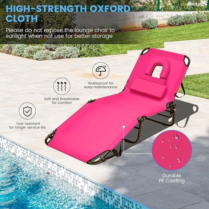 GYMAX Tanning Chair, 350lbs Beach Lounge Chair - Image 8