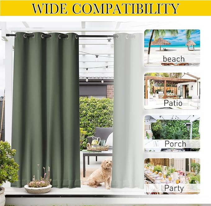 NICETOWN 2 Panels Weighted Blackout Outdoor Curtains - Image 8
