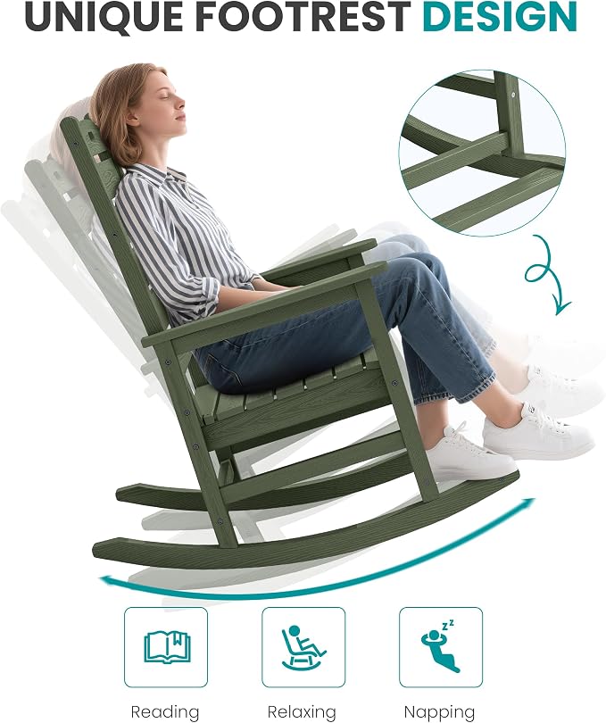 SERWALL Outdoor Rocking Chair Set of 2, Oversized Rocking Chair - Image 7