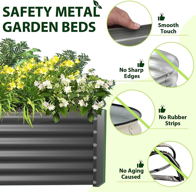 A ANLEOLIFE 8X4X1.5ft Galvanized Raised Garden Bed Kit, Rectangular Large Metal - Image 4