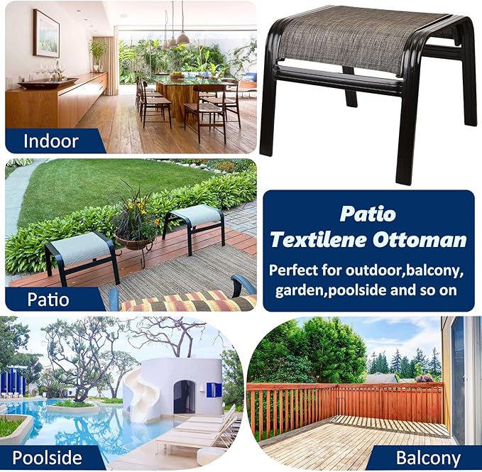 Outdoor Patio Ottoman Seat Textilene Portable Metal Footstool Portable Footrest - Image 6