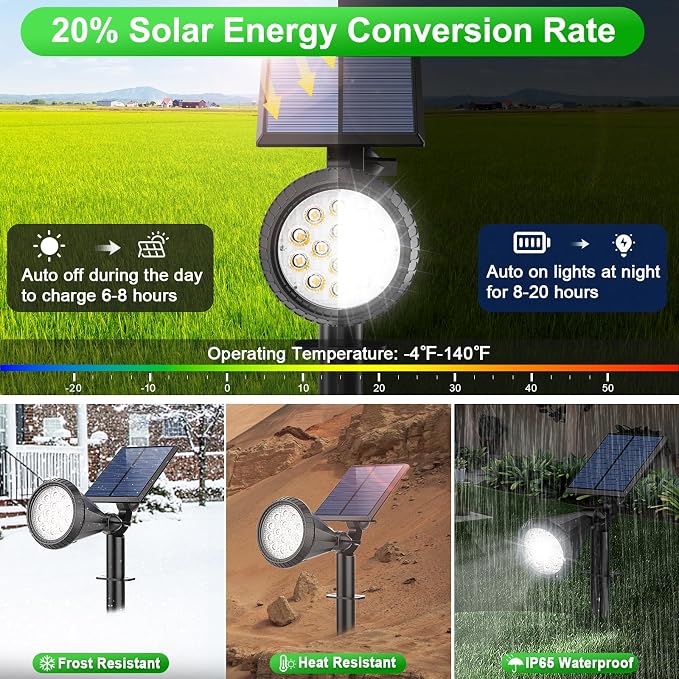 Solar Lights Outdoor Waterproof IP65 180° Adjustable Solar Powered Landscape - Image 4