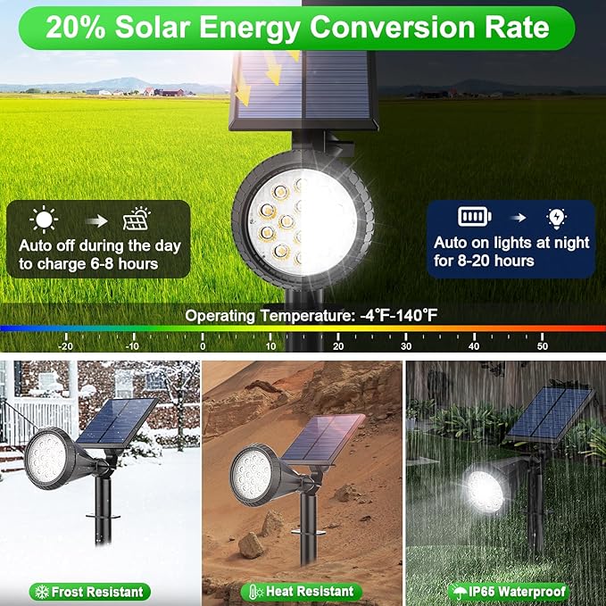Solar Spot Lights Outdoor Waterproof 180° Adjustable Solar Powered Landscape - Image 4