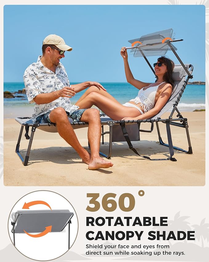 KingCamp Oversized Padded Chase Lounge Chairs, Extra-Wide Folding Tanning Chair - Image 5