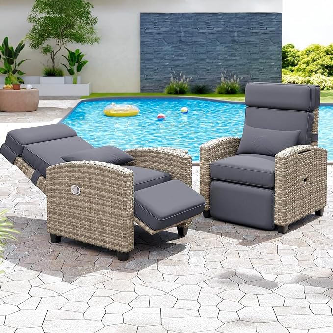 Towallmark Adjustable Rattan Recliner Chair, Patio Lounge Chairs - Image 5