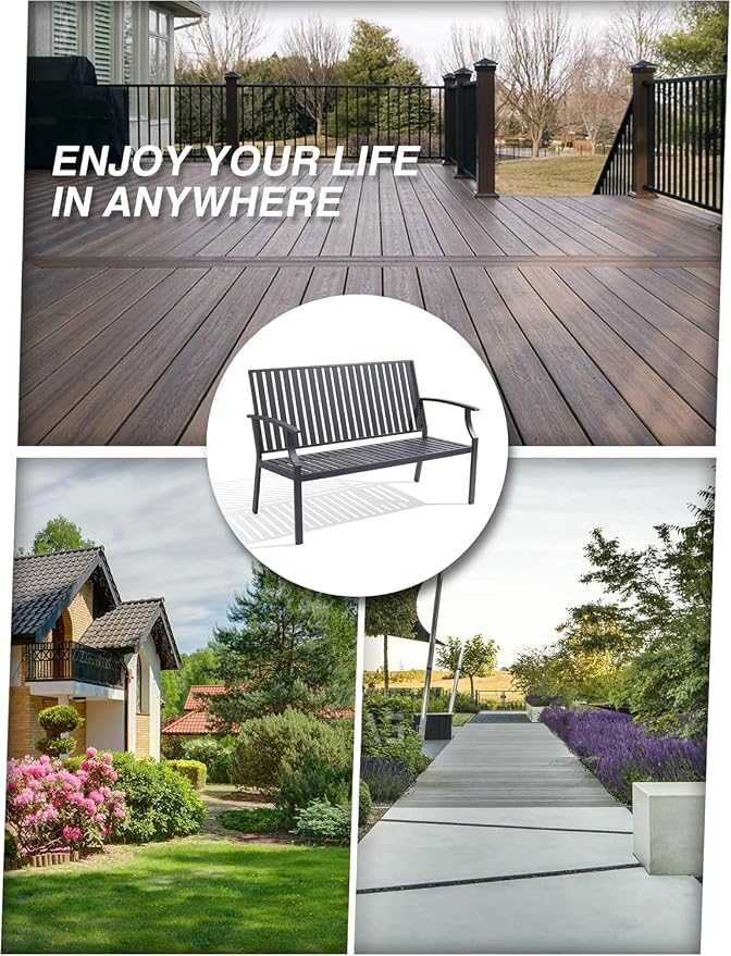 52" Outdoor Bench Garden Bench, Weatherproof Anti-Rust Heavy-Duty Outside - Image 7