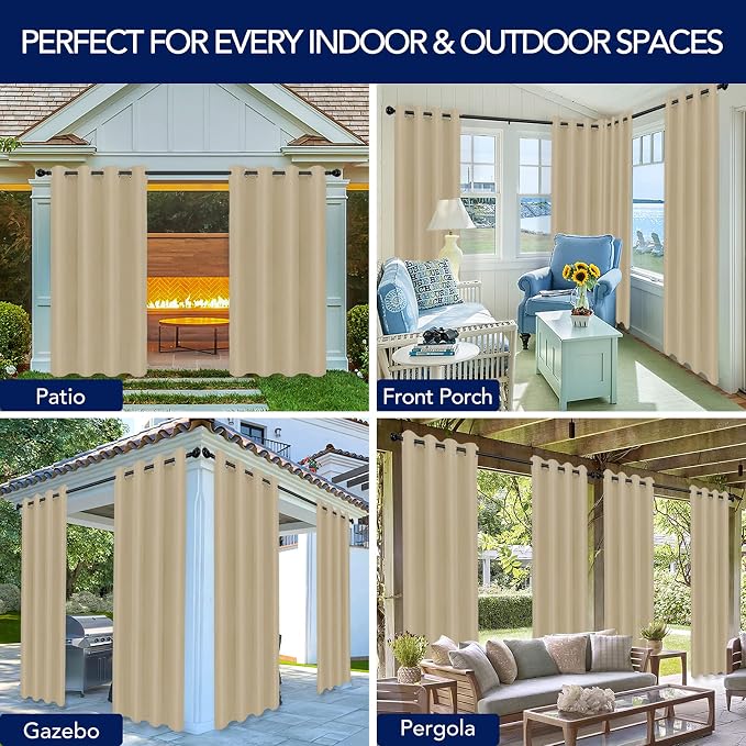 PureFit Outdoor Curtains for Patio Waterproof Weatherproof, UV Resistant - Image 5