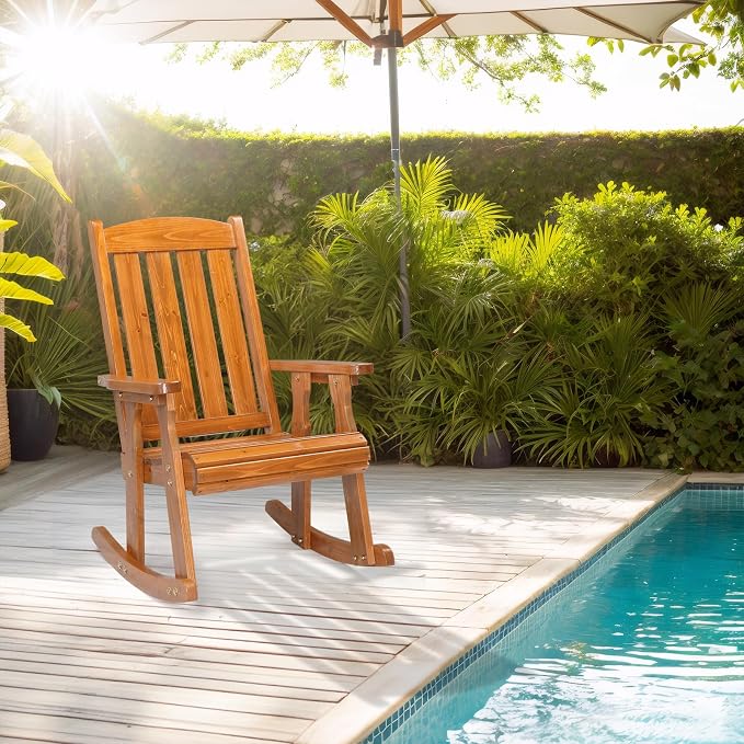 VINGLI Outdoor Rocking Chair Set of 2, Heavy Duty 600 LBS Wooden Rocking Chair - Image 2