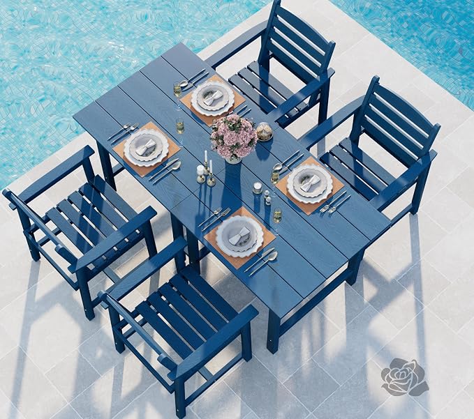 Anbuy Patio HDPE Dining Table Set, 5-Piece Outdoor Dining Table Sets, 2 in 1 - Image 3