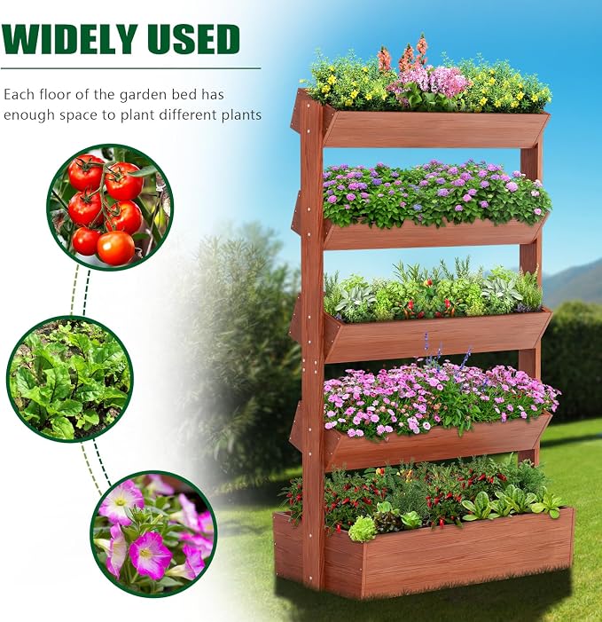 SUNYRISY 5 Tiers Vertical Wooden Raised Garden Bed Outdoor, Freestanding Garden - Image 4
