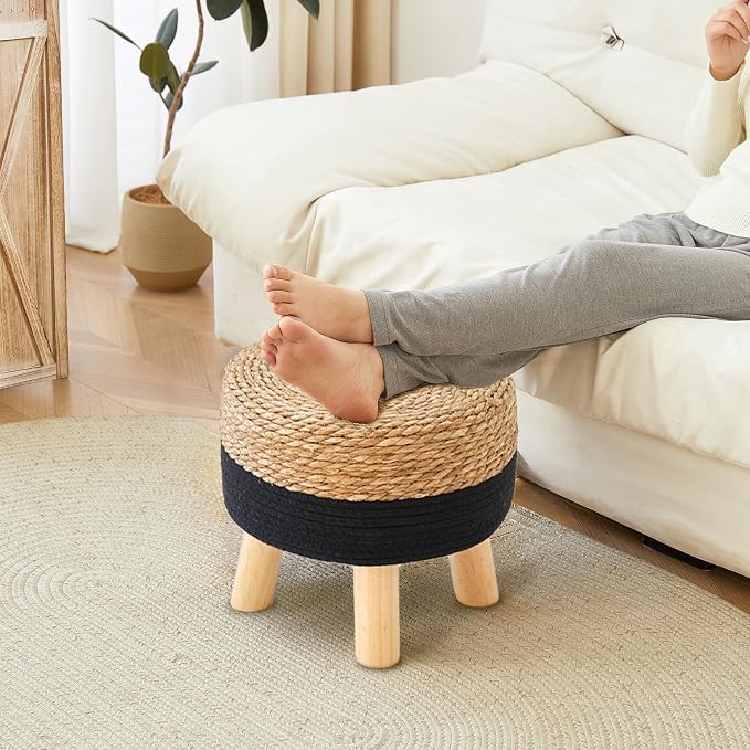 Round Ottoman Natural Seagrass Footstool, Foot Stool - Image 2