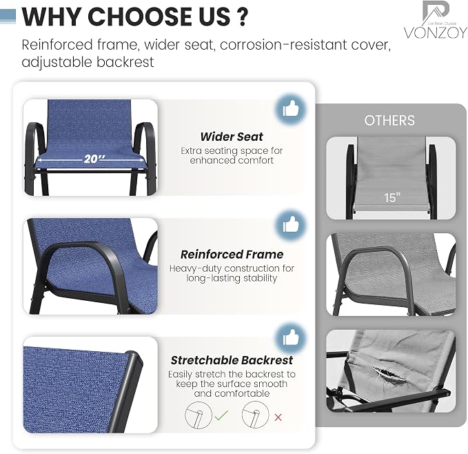 Patio Dining Chairs Set of 8, Outdoor High Stacking Chairs，Breathable Seat - Image 5