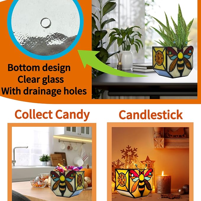 Stained Glass Bee Planter, Plant Pots - Image 3
