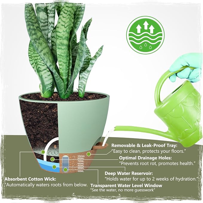 Self-Watering Pots for Indoor Plants 4 Pack, 6/8/10/12 Inch Outdoor Planters - Image 3