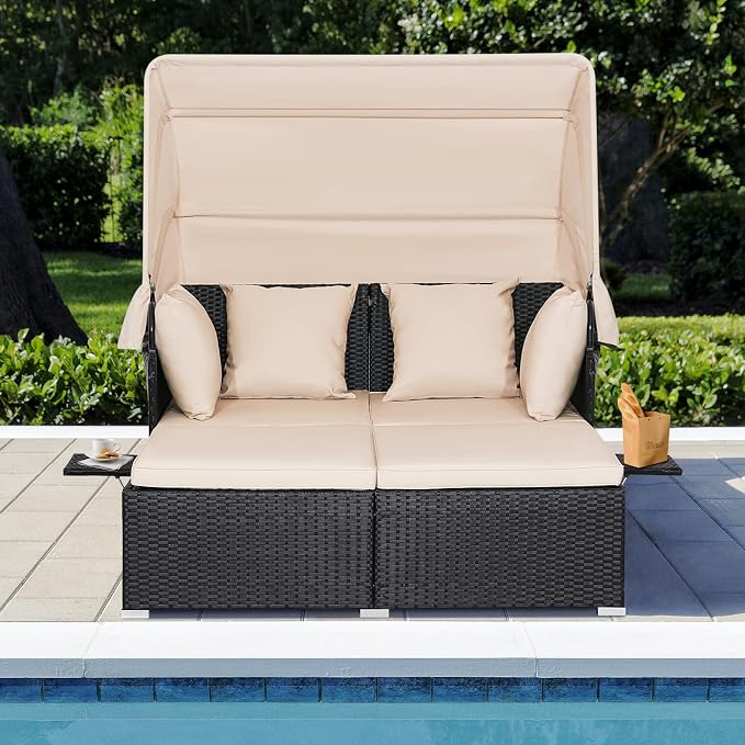 ORALNER Outdoor Daybed, 2-Person Wicker Patio Sofa - Image 9
