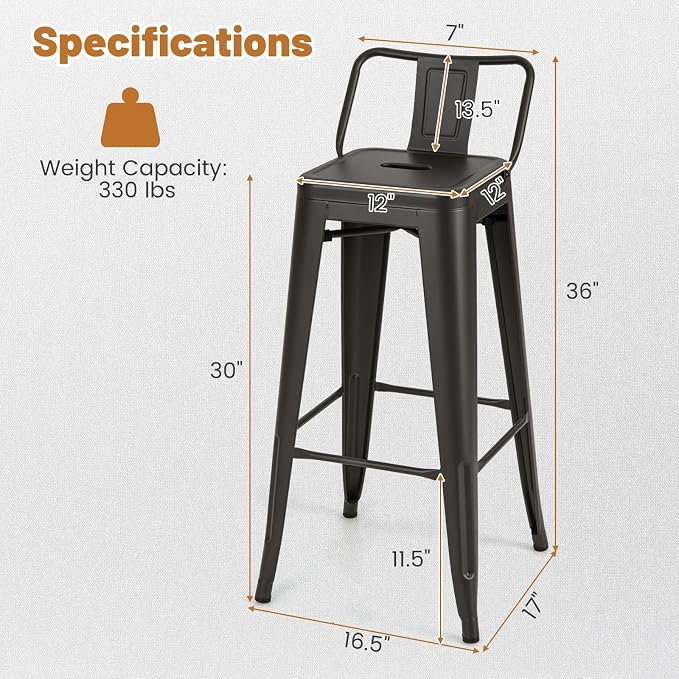 Giantex Metal Bar Stools Set of 4, Rubber Feet, Industrial Stackable Barstools - Image 3