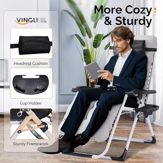 VINGLI Padded Zero Gravity Chair, Lounge Chair - Image 4