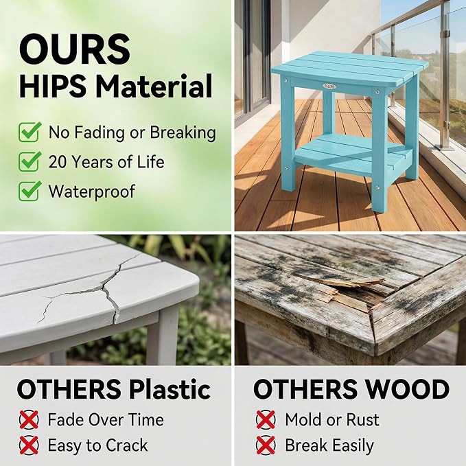 Y&M Outdoor Side Table, HIPS Adirondack Small Double Layer Table, Waterproof - Image 7