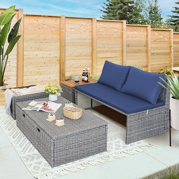 Devoko Patio Day Bed Outdoor Daybed Set Multifunctional Rattan Lounge Bed - Image 4