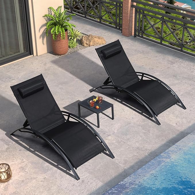 PURPLE LEAF Patio Oversized Chaise Lounge Chair Set by PURPLELEAF