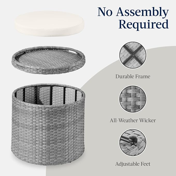 Best Choice Products Round Wicker Ottoman, Additional Seating, Side Table - Image 7