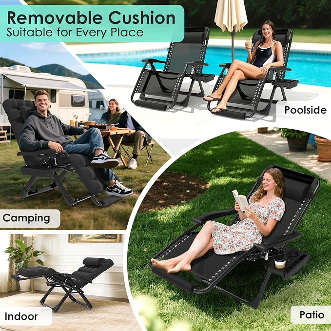 Suteck Oversized Zero Gravity Chair, 29In XL Lounge Chair w/Removable - Image 6