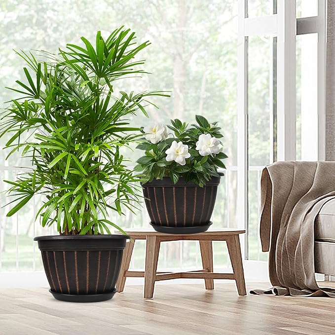 FGstyle 4 Pack 16 inch Plant Pots, Retro Vertical Stripe Planters - Image 4