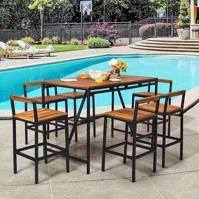 HAPPYGRILL 7 Piece Patio Bar Table Set - Image 3