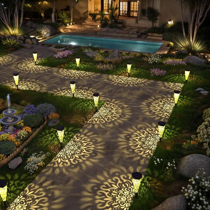 6 Pack Solar Lights Outdoor Garden Decorative Mandala Solar Pathway Lights - Image 5