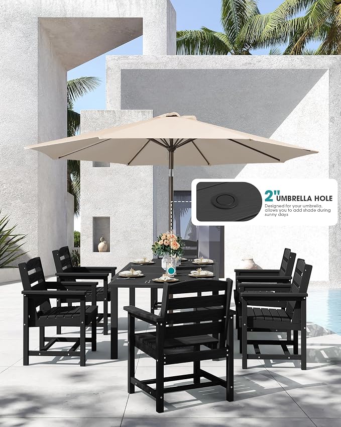 SERWALL 9-Piece Outdoor Dining Set, All Weather HDPE Outdoor Furniture Set - Image 3