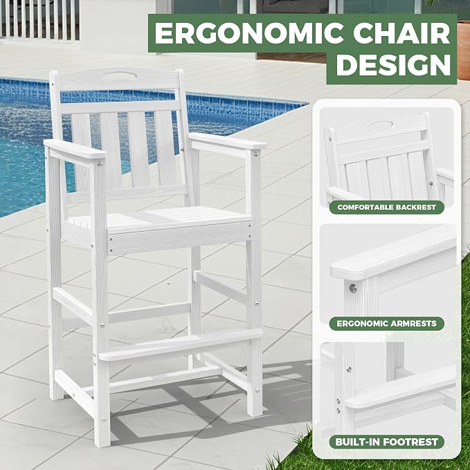 Outdoor Patio Tall Adirondack Bar Chairs Set of 2, All-Weather HDPE Bar Height - Image 3