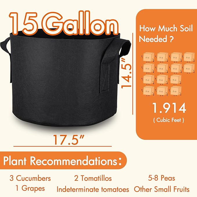 Gardzen 10-Pack 15 Gallon Grow Bags, Aeration Fabric Pots - Image 2