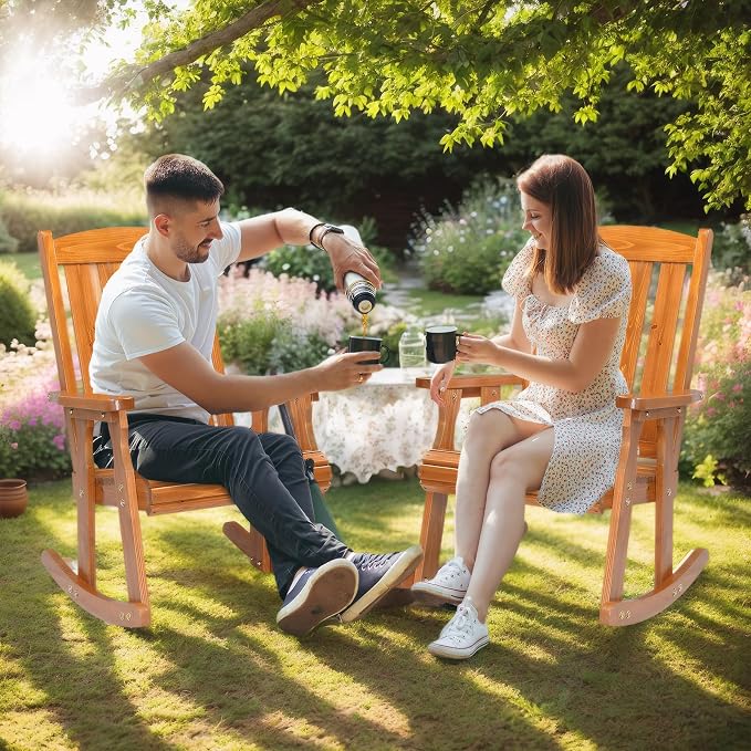VINGLI Outdoor Rocking Chair Set of 2, Heavy Duty 600 LBS Wooden Rocking Chair - Image 7
