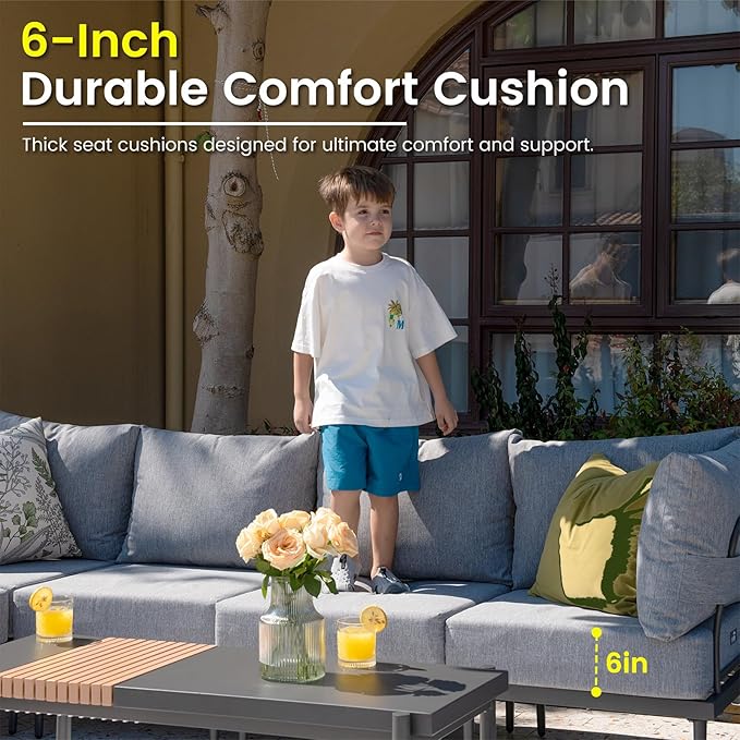 Sundale Outdoor 7 Pieces Metal Patio Furniture Set, Outdoor Sectional Sofa - Image 4