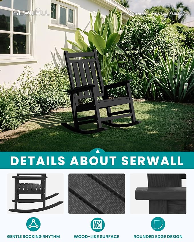 SERWALL Oversized Outdoor Rocking Chair Set of 4, HDPE Rocker - Image 4