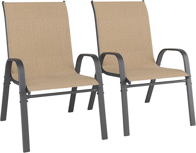Patio Chairs Set of 2, Outdoor Dining Chairs Stackable - Image 7