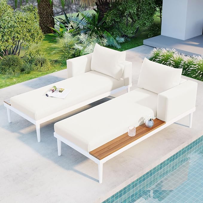 Polibi Patio Metal Daybed with Wood Topped Side Spaces - Image 3