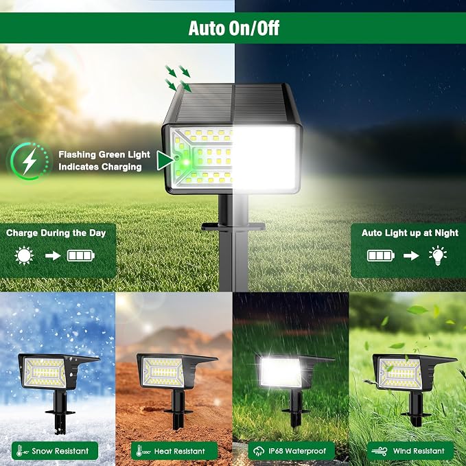 Solar Spot Lights Outdoor with 60 LED & Auto On/Off, 4 Pack Solar Lights - Image 4