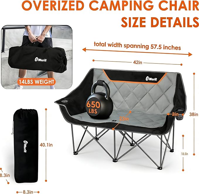 EMERIT Oversized Fully Padded Camping Chair, Heavy Duty 650LB Folding Camping - Image 3