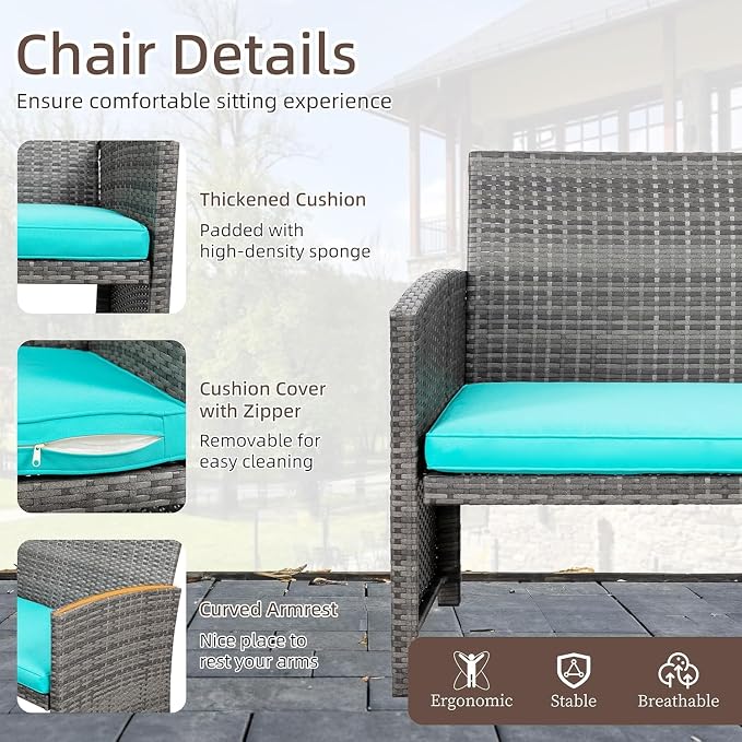 4 Piece Patio Ratten Set Outdoor Furniture Set Wicker Conversation Set - Image 4