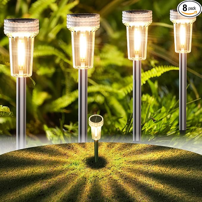 DERAYSION Solar Lights Outdoor, 8 Pack Solar Pathway Lights Waterproof Garden by DERAYSIONSolarLighting